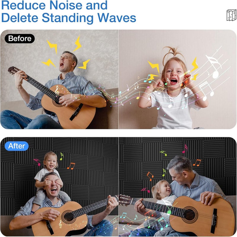 HEMRLY 24 Pack Sound Proof Foam Panels for Walls,1" X 12" X 12"Self-Adhesive Foam Acoustic Panels Sound Absorbing,High Density Quick-Recovery Soundproof Wall Panels,Black - Image 5